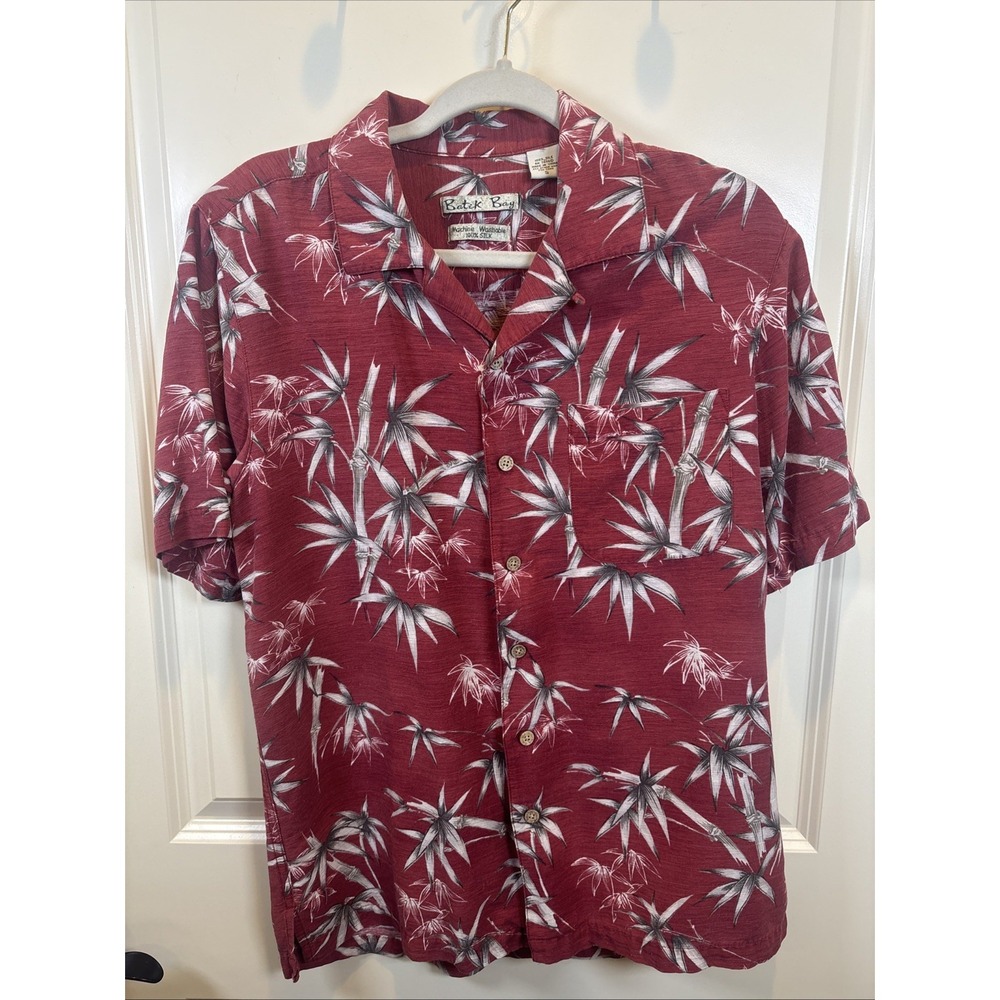 Batik Bay Mens Hawaiian Shirt Size Small Tropical Leaf 100% Washable Silk Resort